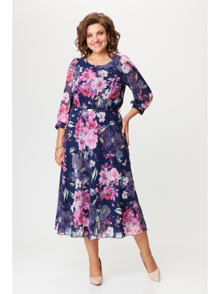 М534-1 синий+розовые цветы