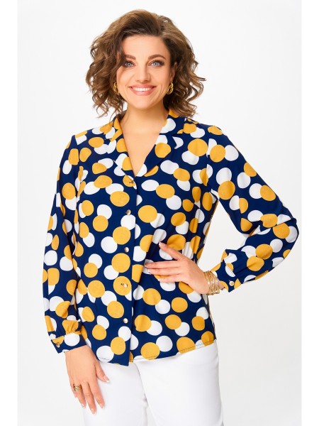 842.3 синий, принт горчичные и молочные круги