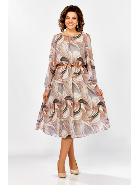 876 серо-бежево-рыжий, принт «листья»